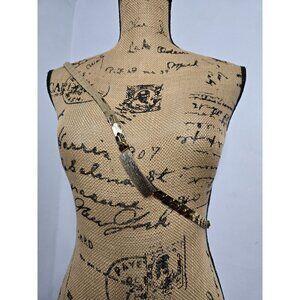 Vintage 80s 90s Glam Fish Scale Gold Tone Elastic  Stretch Skinny Belt